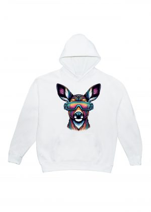 Sweets blanc capuche adultes vue de face Cerfs lunettes futuristes I Sweats à capuche Unisexe Adultes / Cerf ~ Colors Vibes