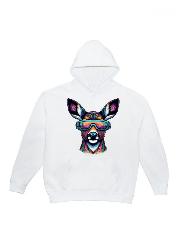 Sweets blanc capuche adultes vue de face Cerfs lunettes futuristes I Sweats à capuche Unisexe Adultes / Cerf ~ Colors Vibes