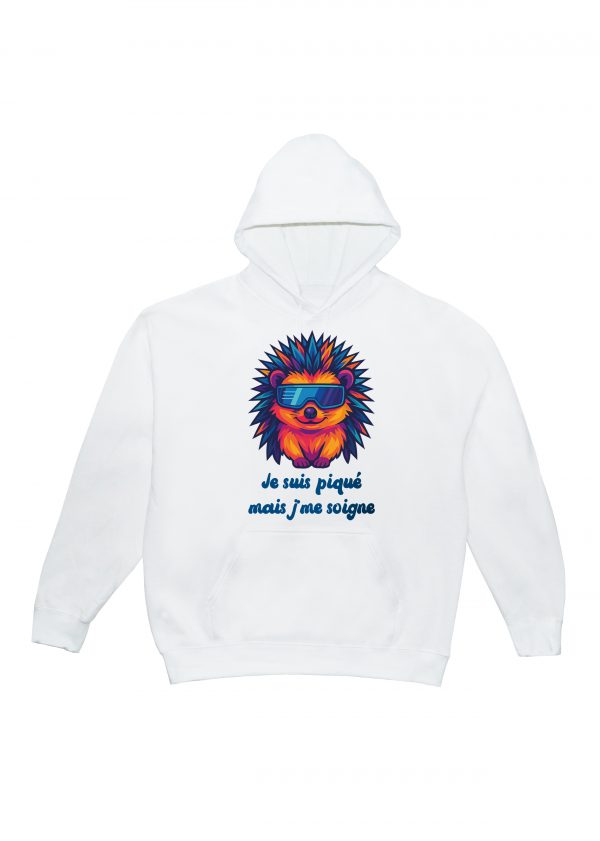 Sweets blanc capuche adultes vue de face Hérissons lunettes futuristes II Sweats à capuche Unisexe Adultes / Hérisson II ~ Colors Vibes