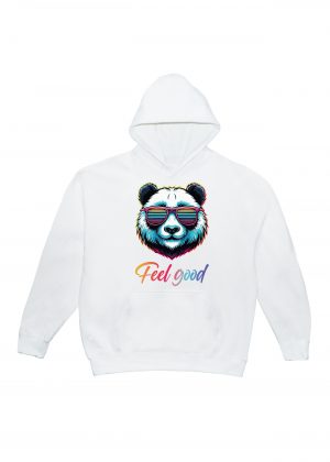 Sweets blanc capuche adultes vue de face Panda lunettes futuristes I Sweats à capuche Unisexe Adultes / Panda ~ Colors Vibes