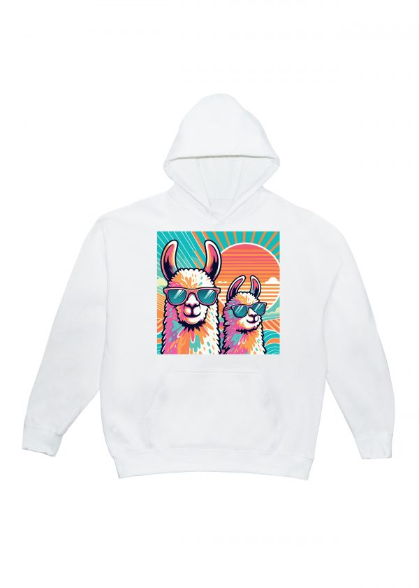 Sweets blanc capuche adultes vue de face Visuel Alpagas I - Animaux Sweats à capuche Unisexe Adultes / Alpagas ~ Summers Vibes