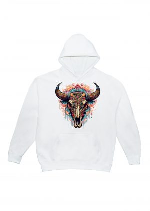 Sweets blanc capuche adultes vue de face Visuel Bufles I - Western Sweats à capuche Unisexe Adultes / Bufle I ~ Western