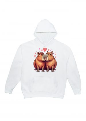 Sweets blanc capuche adultes vue de face Visuel Capybaras amoureux I - Loves Sweats à capuche Unisexe Adultes / Capybaras ~ Loves