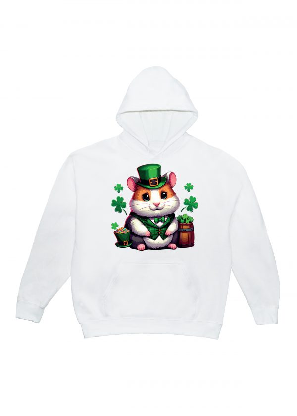 Sweets blanc capuche adultes vue de face Visuel Hamsters I - Saint Patrick Sweats à capuche Unisexe Adultes / Hamster ~ Saint Patrick