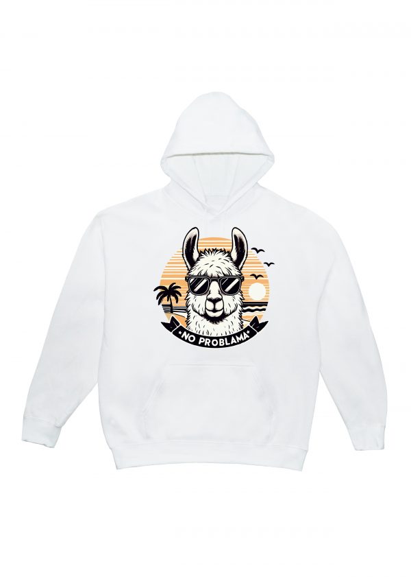 Sweets blanc capuche adultes vue de face Visuel Lamas II - Animaux Sweats à capuche Unisexe Adultes / Lama II ~ Summers Vibes