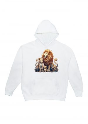 Sweets blanc capuche adultes vue de face Visuel Lions I - Animaux Sweats à capuche Unisexe Adultes / Lions ~ Loves