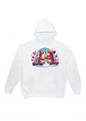 Sweets blanc capuche adultes vue de face Visuel Marmottes I - Loves Sweats à capuche Unisexe Adultes / Marmottes ~ Loves