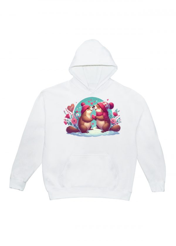 Sweets blanc capuche adultes vue de face Visuel Marmottes I - Loves Sweats à capuche Unisexe Adultes / Marmottes ~ Loves