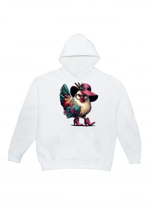 Sweets blanc capuche adultes vue de face Visuel Poules I - Humours Sweats à capuche Unisexe Adultes / Poule I ~ Humours