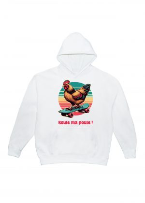 Sweets blanc capuche adultes vue de face Visuel Poules III - Humours Sweats à capuche Unisexe Adultes / Poule III ~ Humours