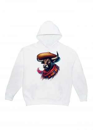 Sweets blanc capuche adultes vue de face Visuel Taureaux I - Dances & fiestas Sweats à capuche Unisexe Adultes / Taureau ~ Danses & Fiestas