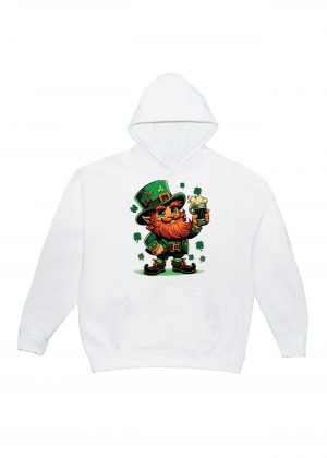 Sweets blanc capuche adultes vue de face Visuel fête de la Saint Patrick II - Saint Patrick Sweats à capuche Unisexe Adultes / Leprechaun ~ Saint Patrick