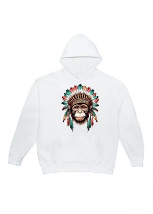 Sweets blanc capuche adultes vue de face Visuel singes I - Western Sweats à capuche Unisexe Adultes / Singe ~ Western