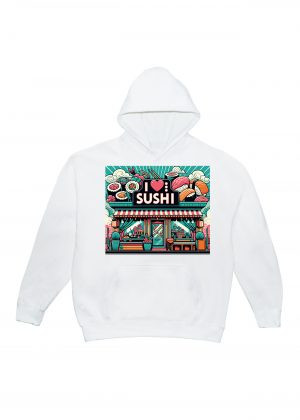 Sweets blanc capuche adultes vue de face Visuel sushis I - Asia Sweats à capuche Unisexe Adultes / Sushis I ~ Asia