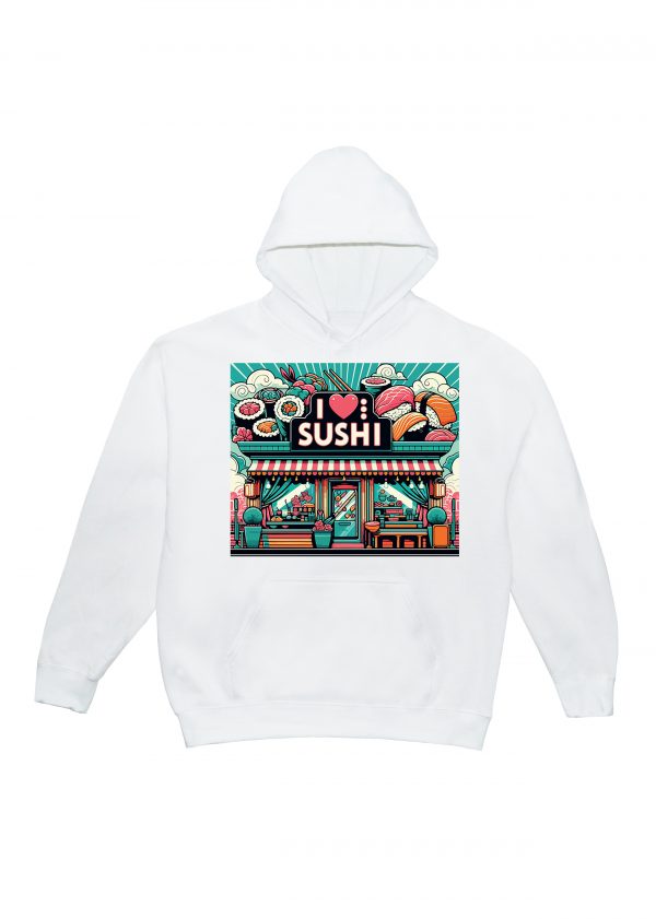 Sweets blanc capuche adultes vue de face Visuel sushis I - Asia Sweats à capuche Unisexe Adultes / Sushis I ~ Asia