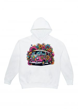 Sweets blanc capuche adultes vue de face Visuel van I - Véhicules Sweats à capuche Unisexe Adultes / Van I ~ Vintages Cars