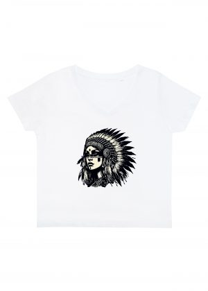 T-shirt blanc col V femme vue de face Visuel Apaches I - Western Col V Femmes / Apache I ~ Westerns