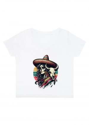 T-shirt blanc col V femme vue de face Visuel Bufles II - Western Col V Femmes / Buffle II ~ Westerns