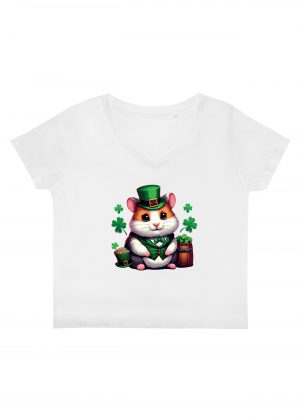 T-shirt blanc col V femme vue de face Visuel Hamsters I - Saint Patrick Col V Femmes / Hamster ~ Saint Patrick
