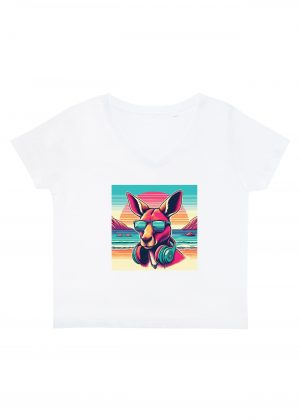 T-shirt blanc col V femme vue de face Visuel Kangouroux I - Natures Col V Femmes / Kangourou ~ Summers Vibes