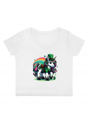 T-shirt blanc col V femme vue de face Visuel Licornes I - Saint Patrick Col V Femmes / Licorne ~ Saint Patrick