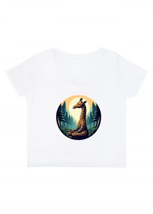 T-shirt blanc col V femme vue de face Visuel Méditations - yoga I - Spirituelles Zen Col V Femmes / Girafe ~ Spirituelles & Zen