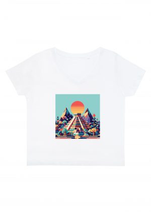 T-shirt blanc col V femme vue de face Visuel Pyramides I - Spirituelles Zen Col V Femmes / Pyramide I ~ Spirituelles & Zen