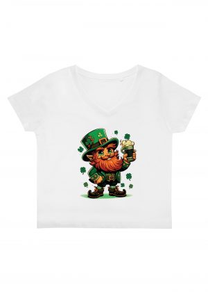 T-shirt blanc col V femme vue de face Visuel fête de la Saint Patrick II - Saint Patrick Col V Femmes / Hommes Saint Patrick I ~ Saint Patrick