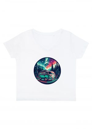 T-shirt blanc col V femme vue de face Visuel van IV - Véhicules Col V Femmes / Van IV ~ Vintages Cars