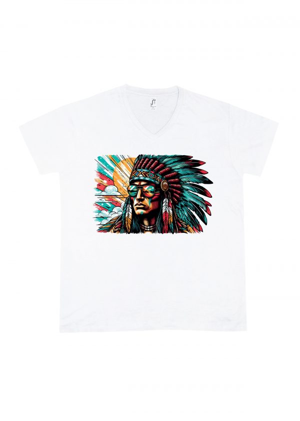 T-shirt blanc col V homme vue de face Visuel Apaches II - Western Col V Hommes / Apache II ~ Westerns