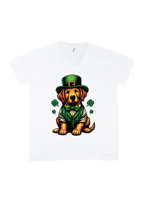 T-shirt blanc col V homme vue de face Visuel Chiens I - Saint Patrick Col V Hommes / Chien ~ Saint Patrick
