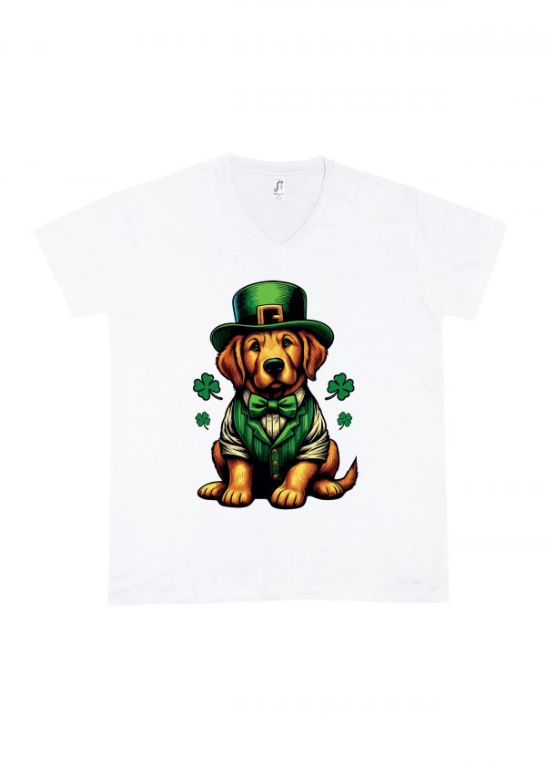 T-shirt blanc col V homme vue de face Visuel Chiens I - Saint Patrick Col V Hommes / Chien ~ Saint Patrick