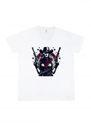 T-shirt blanc col V homme vue de face Visuel Cowboys I - Western Col V Hommes / Cowboy ~ Westerns