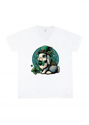 T-shirt blanc col V homme vue de face Visuel Lapins I - Saint Patrick Col V Hommes / Lapin ~ Saint Patrick