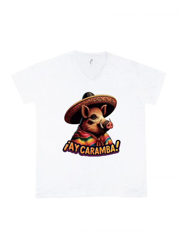 T-shirt blanc col V homme vue de face Visuel Sangliers I - Dances & fiestas Col V Hommes / Sanglier ~ Danses & Fiestas