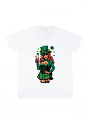 T-shirt blanc col V homme vue de face Visuel fête de la Saint Patrick I - Saint Patrick Col V Hommes / Lady ~ Saint Patrick