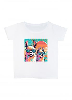 T-shirt blanc col rond large femme vue de face Visuel Alpagas I - Animaux Col rond Femmes / Alpagas I ~ Summers Vibes