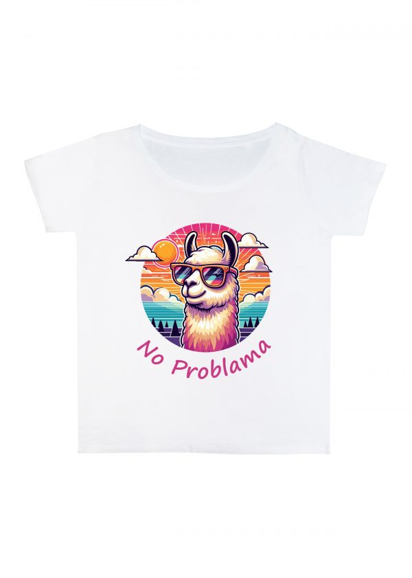 T-shirt blanc col rond large femme vue de face Visuel Alpagas II - Animaux Col rond Femmes / Lama III ~ Summers Vibes