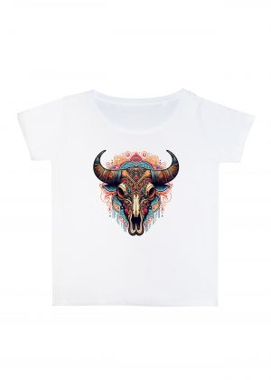 T-shirt blanc col rond large femme vue de face Visuel Bufles I - Western Col rond Femmes / Buffle I ~ Westerns