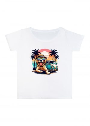 T-shirt blanc col rond large femme vue de face Visuel Chiens I - Humours Col rond Femmes / Chien ~ Summers Vibes