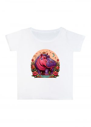 T-shirt blanc col rond large femme vue de face Visuel Hippopotame I - Natures Col rond Femmes / Hippopotame I ~ Summers Vibes