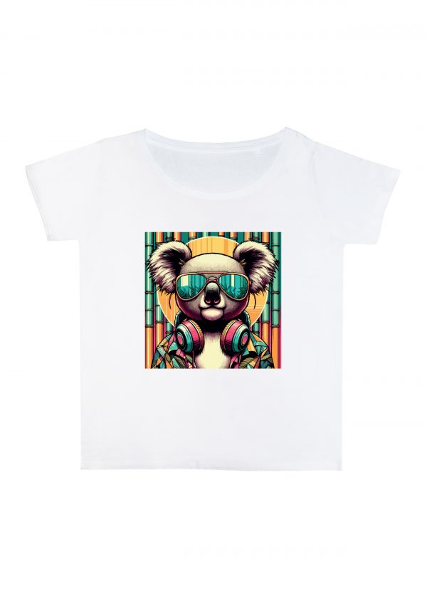 T-shirt blanc col rond large femme vue de face Visuel Koalas I - Animaux Col rond Femmes / Koala ~ Summers Vibes