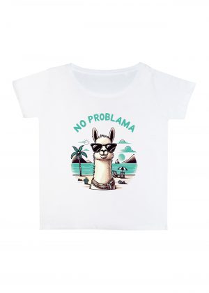 T-shirt blanc col rond large femme vue de face Visuel Lamas I - Animaux Col rond Femmes / Lama I ~ Summers Vibes