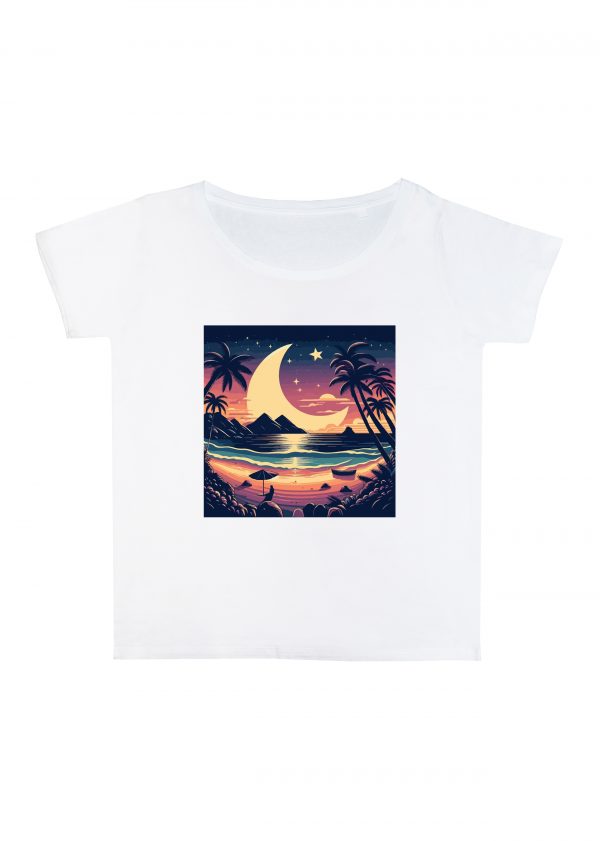 T-shirt blanc col rond large femme vue de face Visuel Lune de mer I - Paysages Col rond Femmes / Lune de mer ~ Summers Vibes