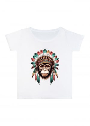 T-shirt blanc col rond large femme vue de face Visuel singes I - Western Col rond Femmes / Singe ~ Westerns