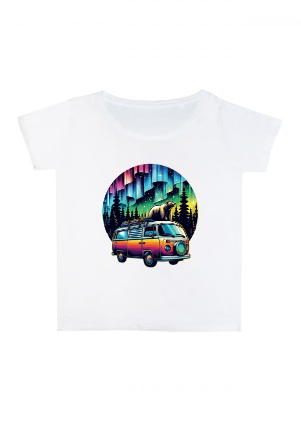 T-shirt blanc col rond large femme vue de face Visuel van III - Véhicules Col rond Femmes / Van III ~ Vintages Cars