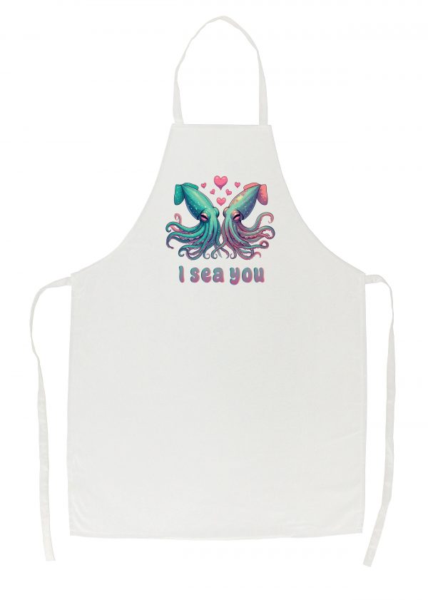 Tablier blanc vue de face Visuel Calamars I - Loves Tablier Calamars ~ loves