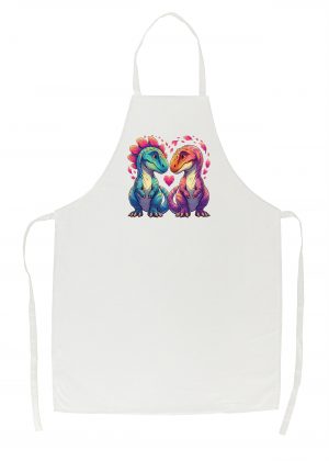 Tablier blanc vue de face Visuel Dinosaures amoureux I - Loves Tablier Dinosaures ~ loves