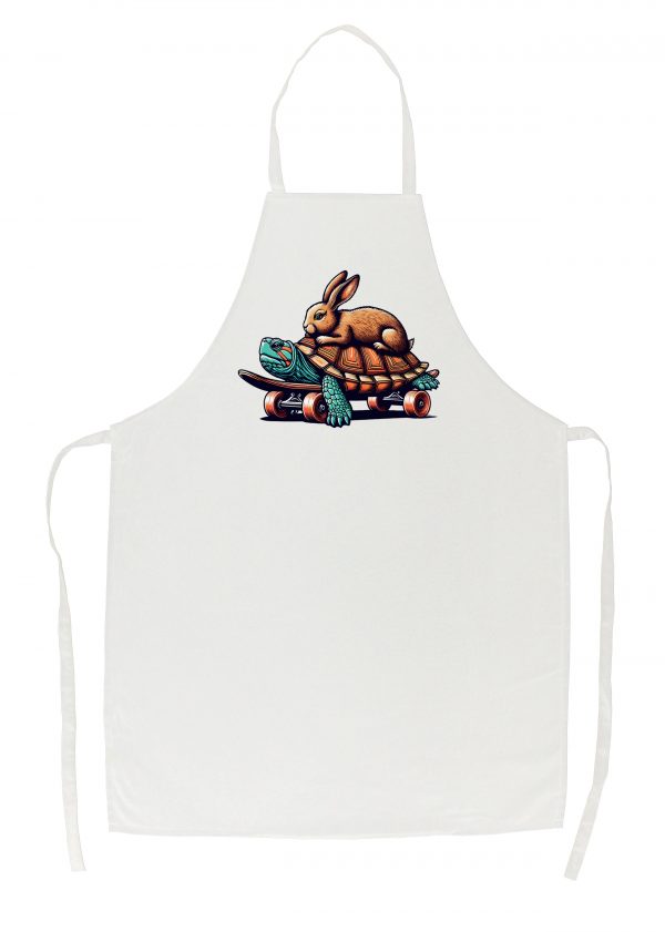 Tablier blanc vue de face Visuel Tortues I - Humours Tablier Tortue & Lièvre ~ Humours