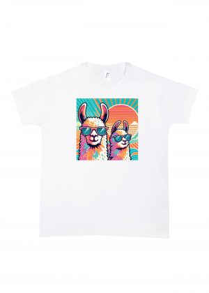 Tshirt blanc col rond homme vue de face Visuel Alpagas I - Animaux Col rond Hommes / Alpagas I ~ Summers Vibes